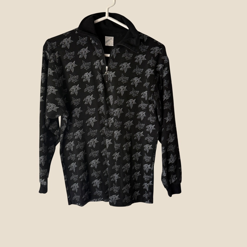 Maser Womens Quarter Zip Pullover Black Geometric Star Print Mock Neck Small